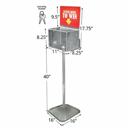 AZAR DISPLAYS Extra Large Suggestion Box with Lock and Keys on Pedestal. Color: Clear 206300